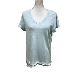 Left of Center aqua pastel v neck asymmetrical hem Short Sleeve Tee size small